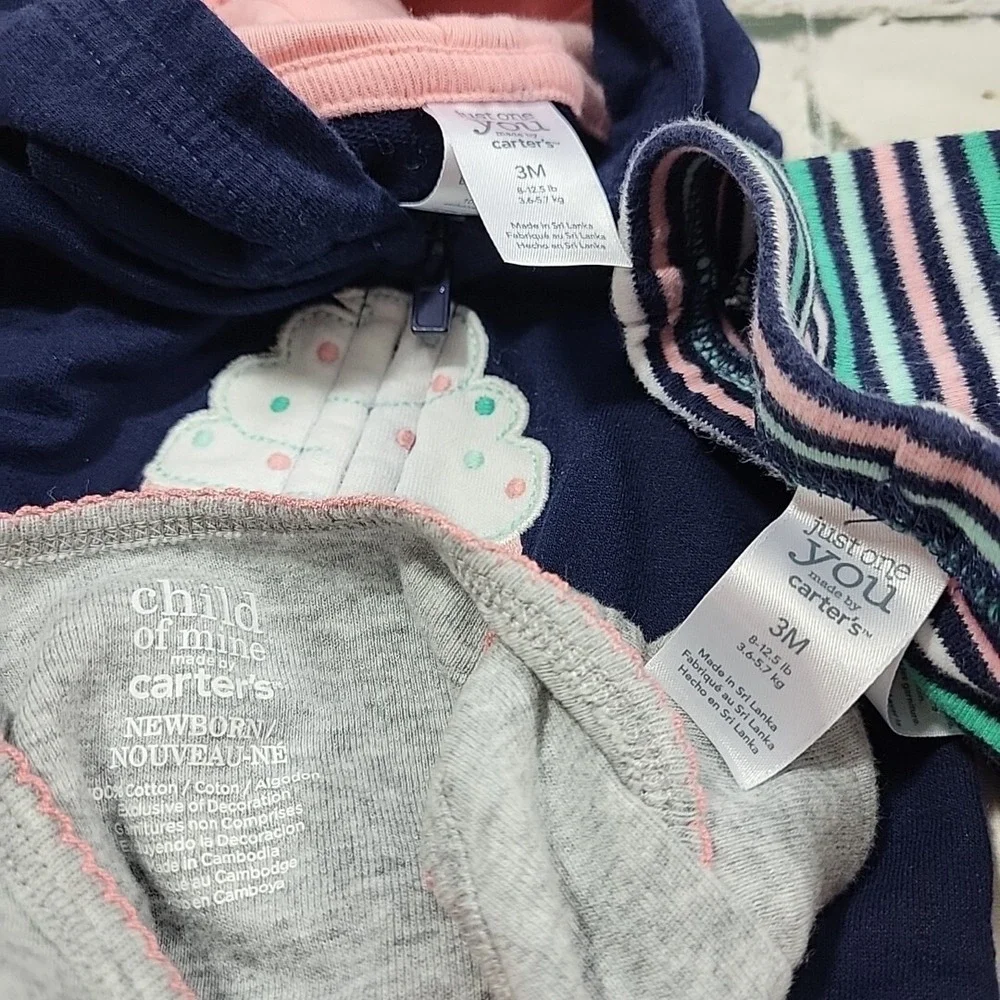 Carters 3pc Lot Girls NB-3mos Leggings T-Shirt Bodysuit With Sweatshirt